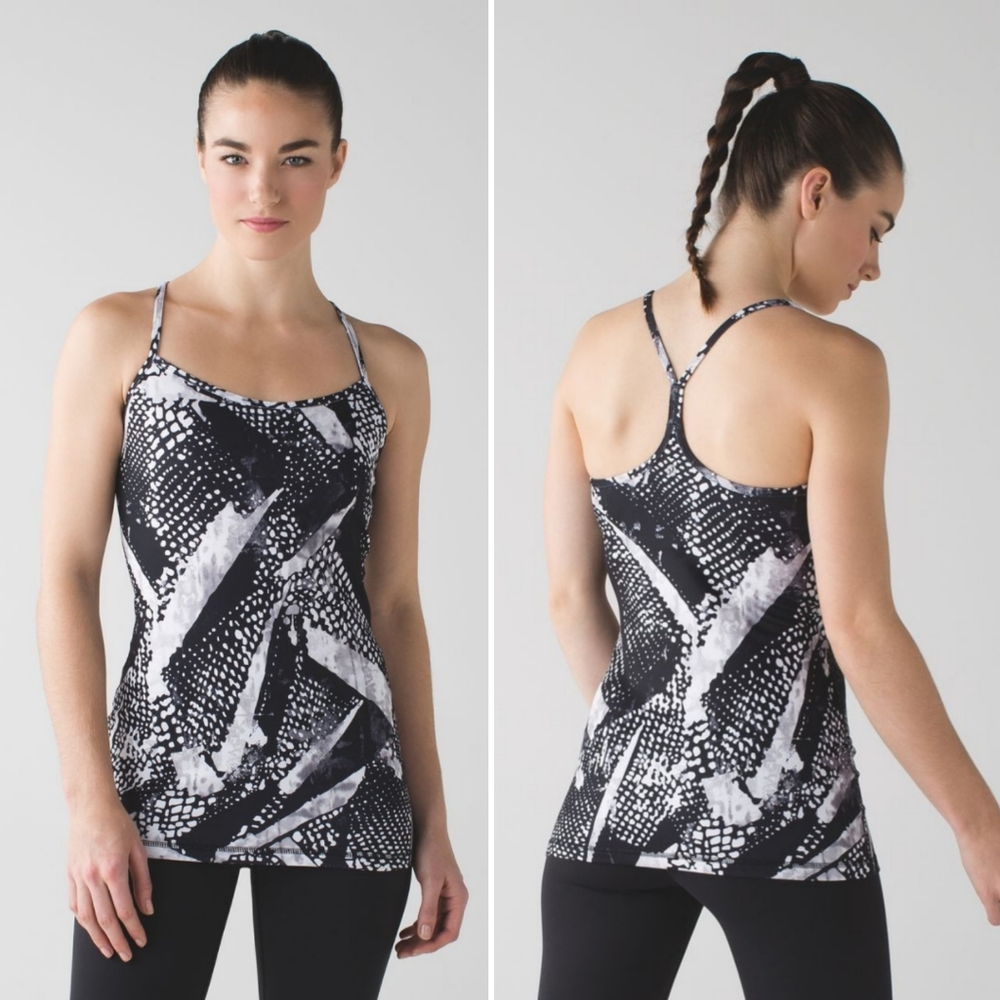 Lululemon Power Y Tank Top Built In Bra Static Mist White Black *Luon Size 4